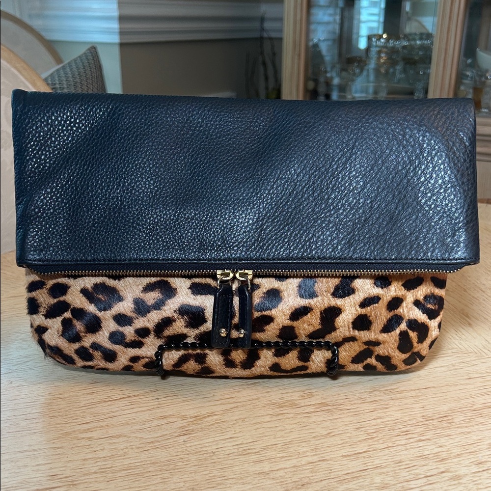 Talbots Leopard Calfskin Leather Folding Clutch